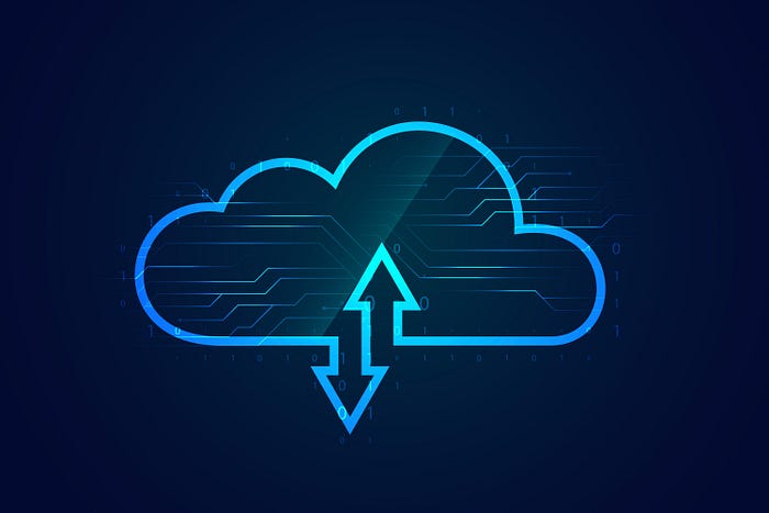 Cloud computing symbol with arrows