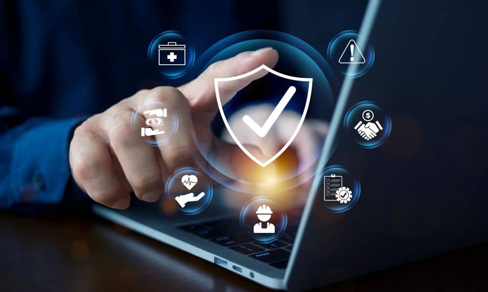 Hand interacting with security icons