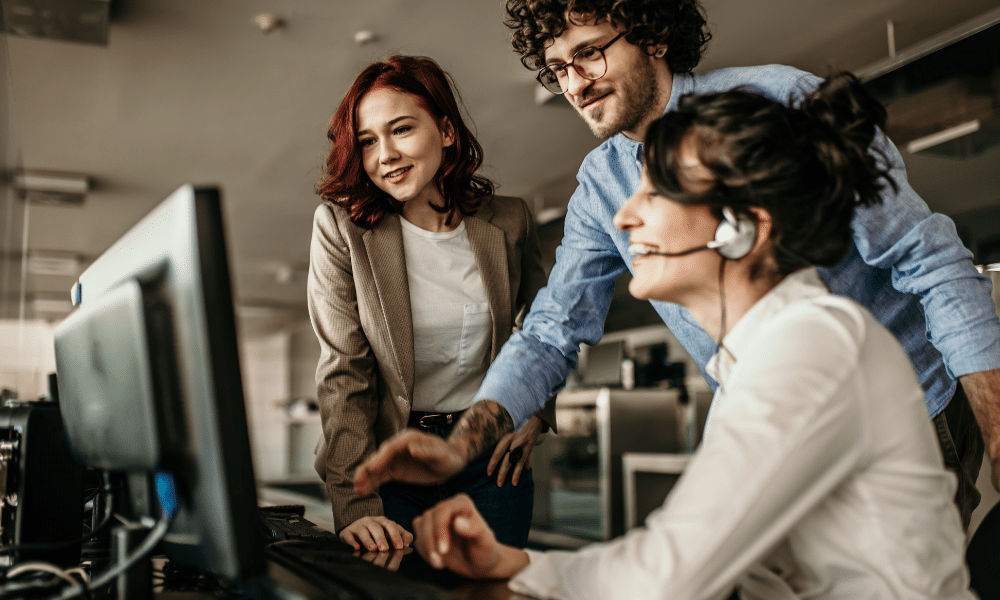 Team collaborating in an office setting.