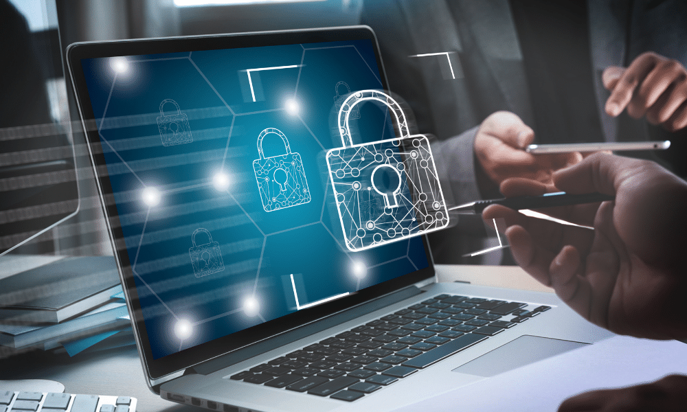 Laptop displaying digital security locks